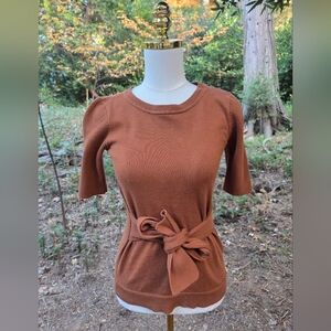 Ann Taylor Rust Knit Top with Tie Waist